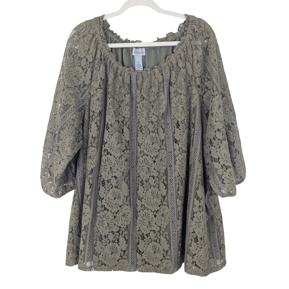 Catherines Womens Forest Green Lace Boho 3/4 Sleeve Blouse Top Size 3X